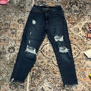 Parker Dark Blue Distressed Mom Jeans
